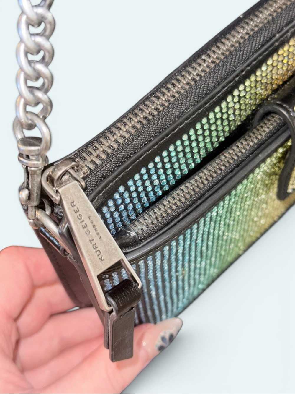 Kurt Geiger RARE Shoreditch Black Ombre Studded Crossbody with Silver Chain - Picture 14 of 14